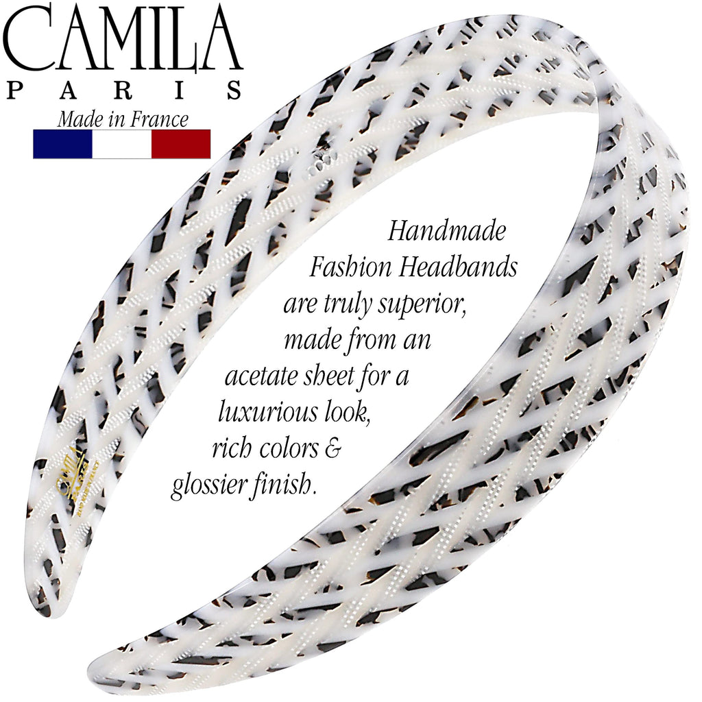 Camila Paris CP3465 French Headband – Handmade White & Gray, No-Slip Grip, Flexible & Durable