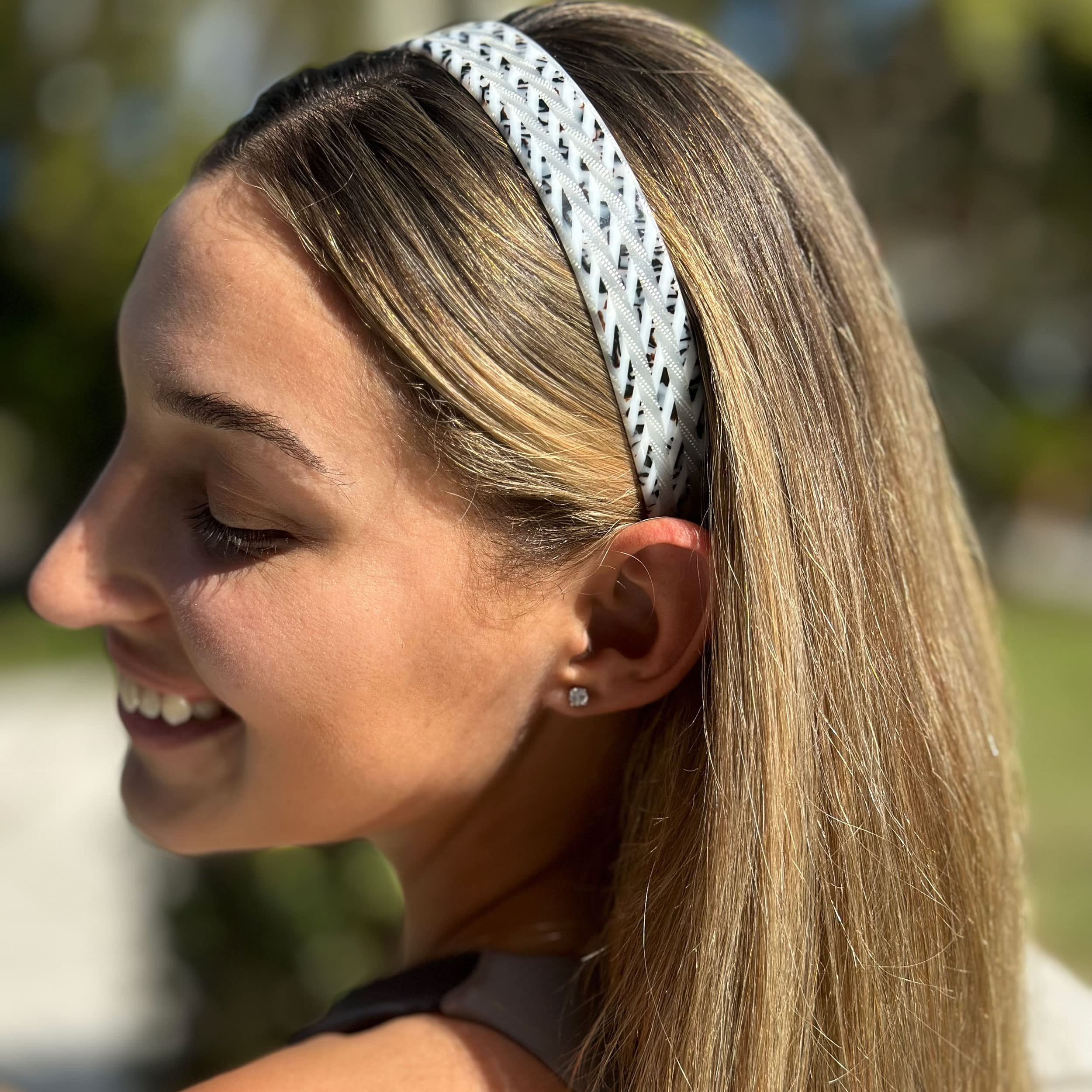 Camila Paris CP3465 French Headband – Handmade White & Gray, No-Slip Grip, Flexible & Durable
