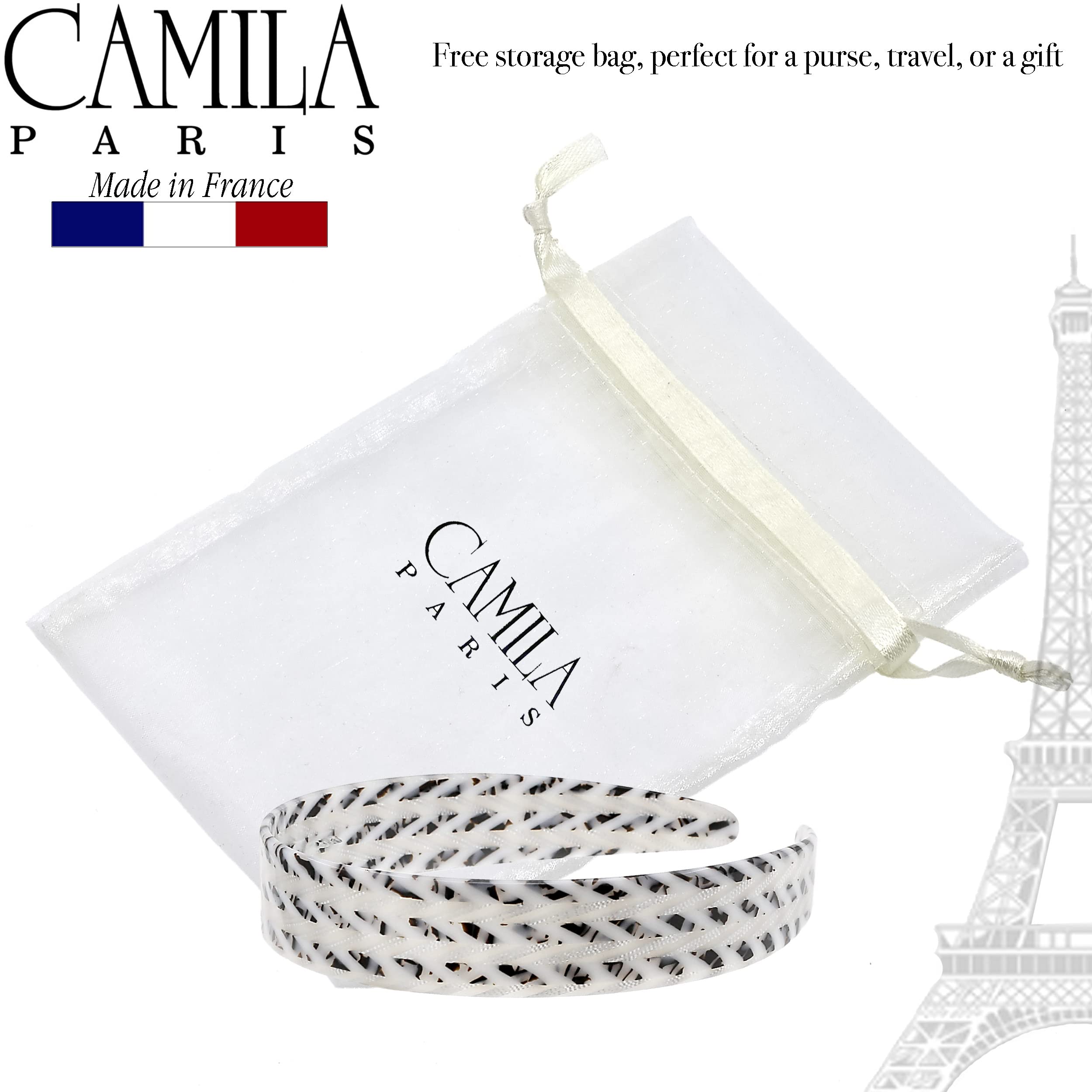 Camila Paris CP3465 French Headband – Handmade White & Gray, No-Slip Grip, Flexible & Durable