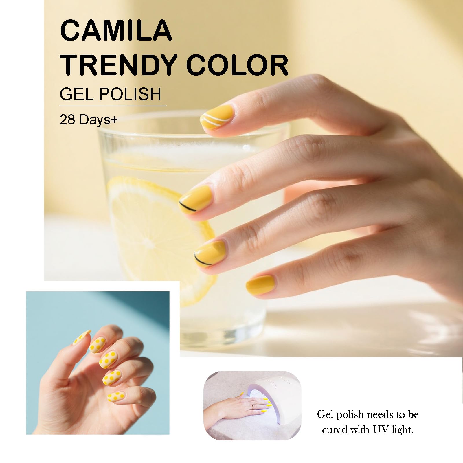 CAMILA 6-Piece Yellow Gel Nail Polish Set – HEMA-Free, UV/LED Soak-Off, High Pigment & Long-Lasting Shine