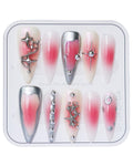 CAMILCY Luxury Press On Nails – Handmade, Reusable, Long Almond Shape with Pink Diamonds