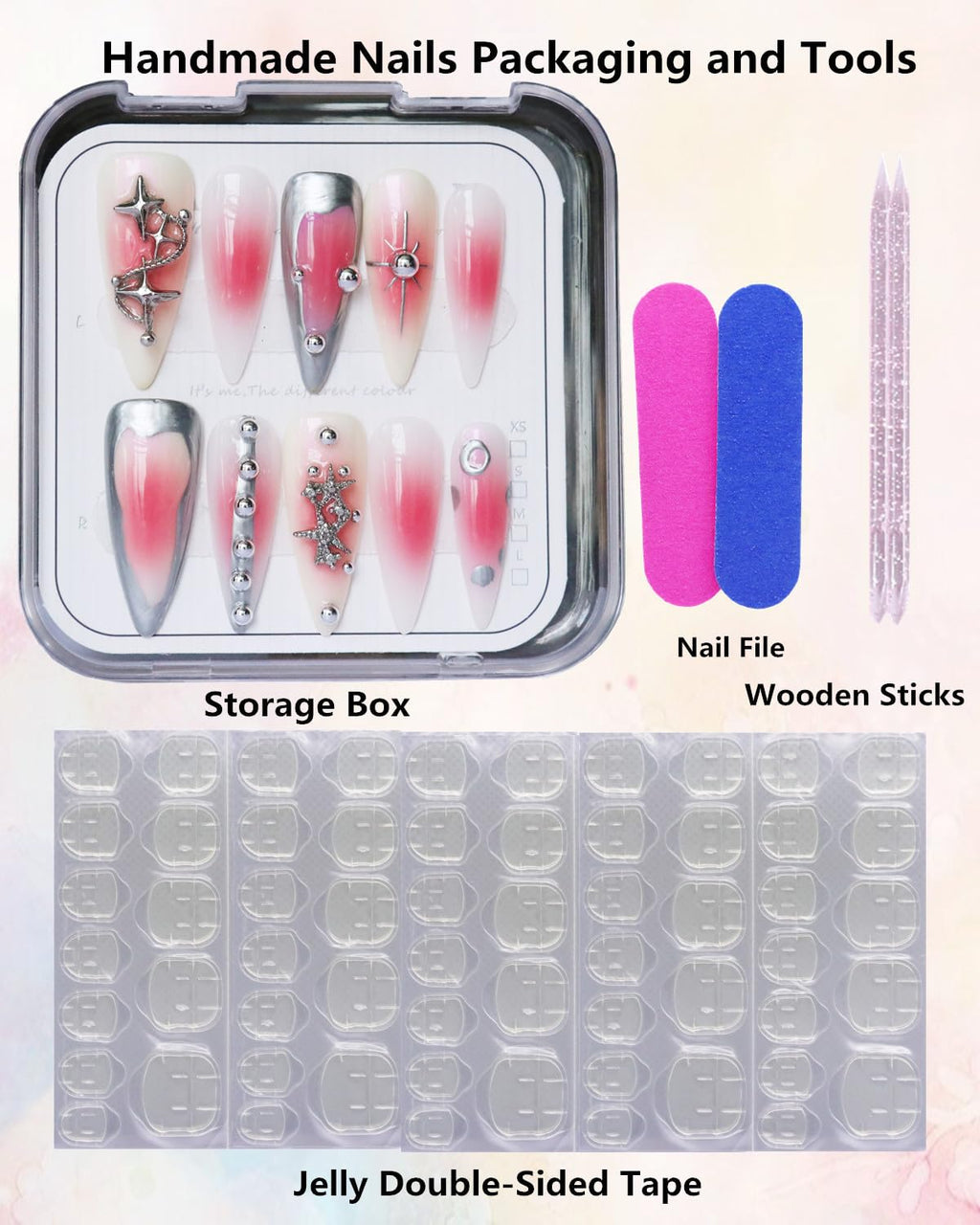 CAMILCY Luxury Press On Nails – Handmade, Reusable, Long Almond Shape with Pink Diamonds