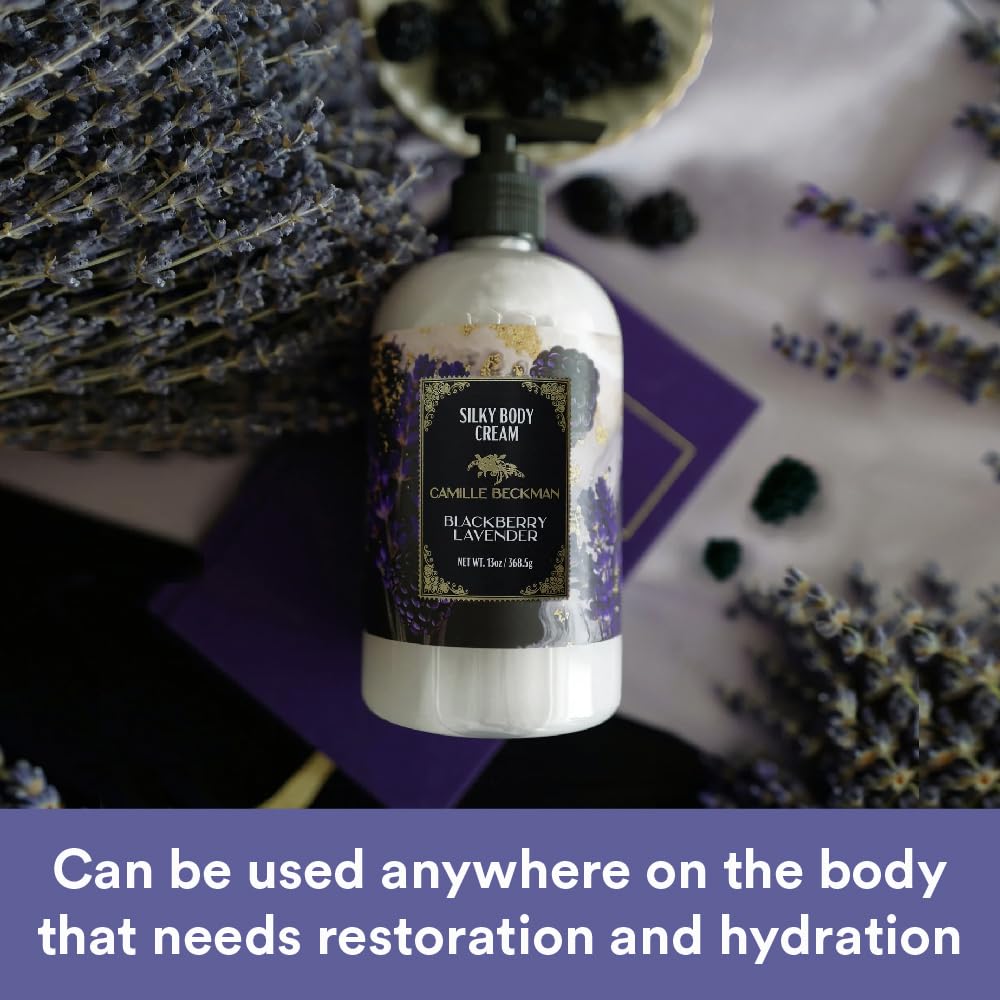 Camille Beckman Blackberry Lavender Silky Body Cream – Daily Vegan Moisturizer (13 oz)