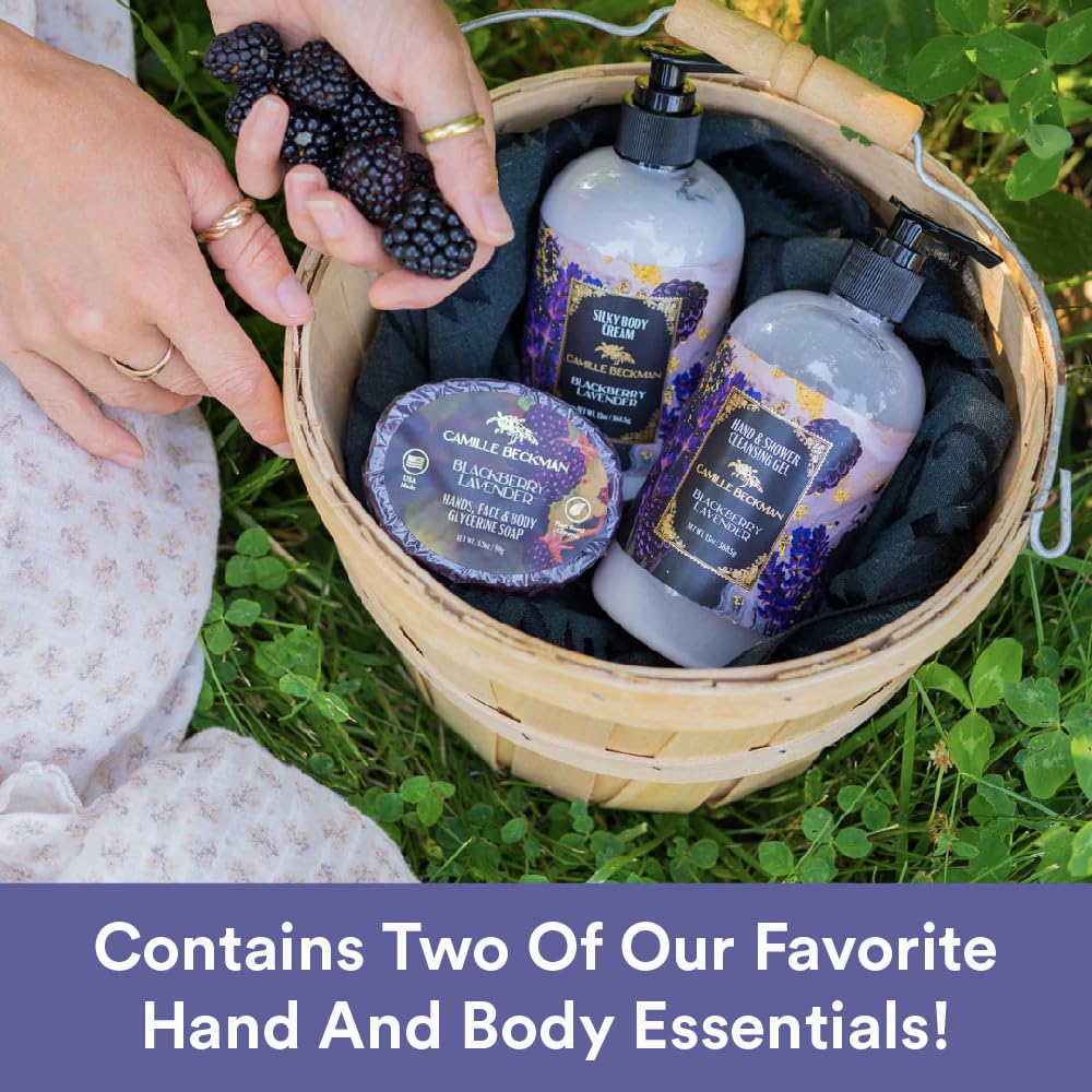 Camille Beckman Hand & Body Duet Set – Blackberry Lavender Glycerine Hand Therapy & Silky Body Cream
