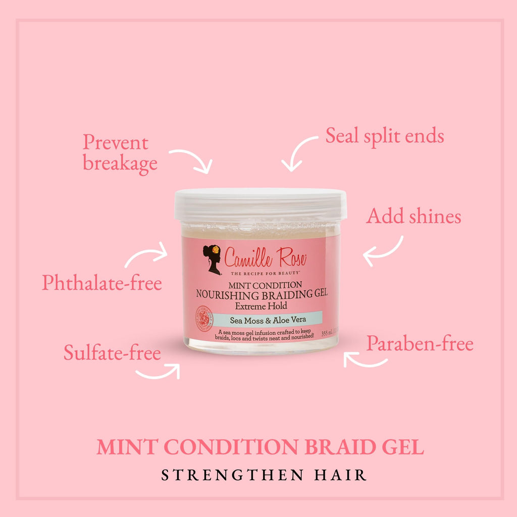Camille Rose Mint Condition Braiding Gel – Sea Moss & Aloe Vera, 12 oz