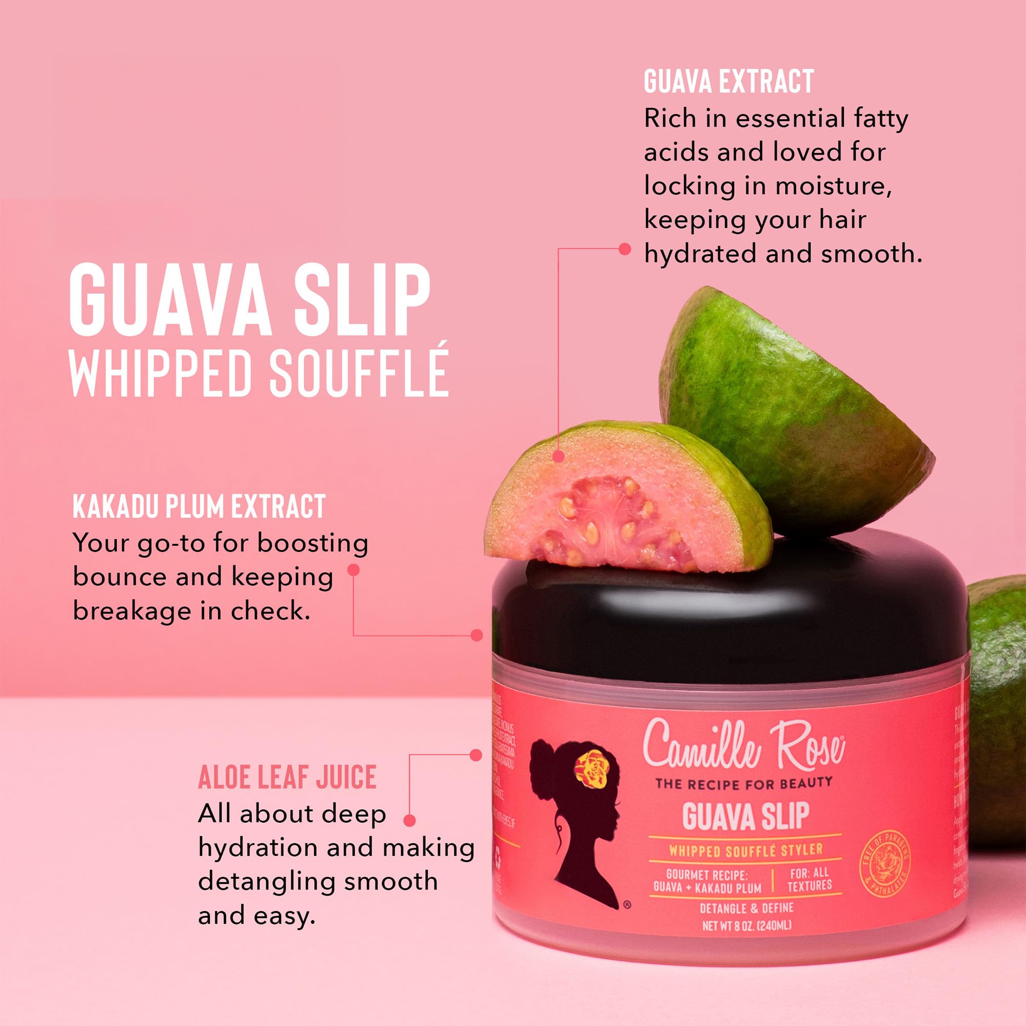 Camille Rose Guava Whipped Hair Styling Cream – Detangle, Frizz Control & Curl Definition (8 oz)