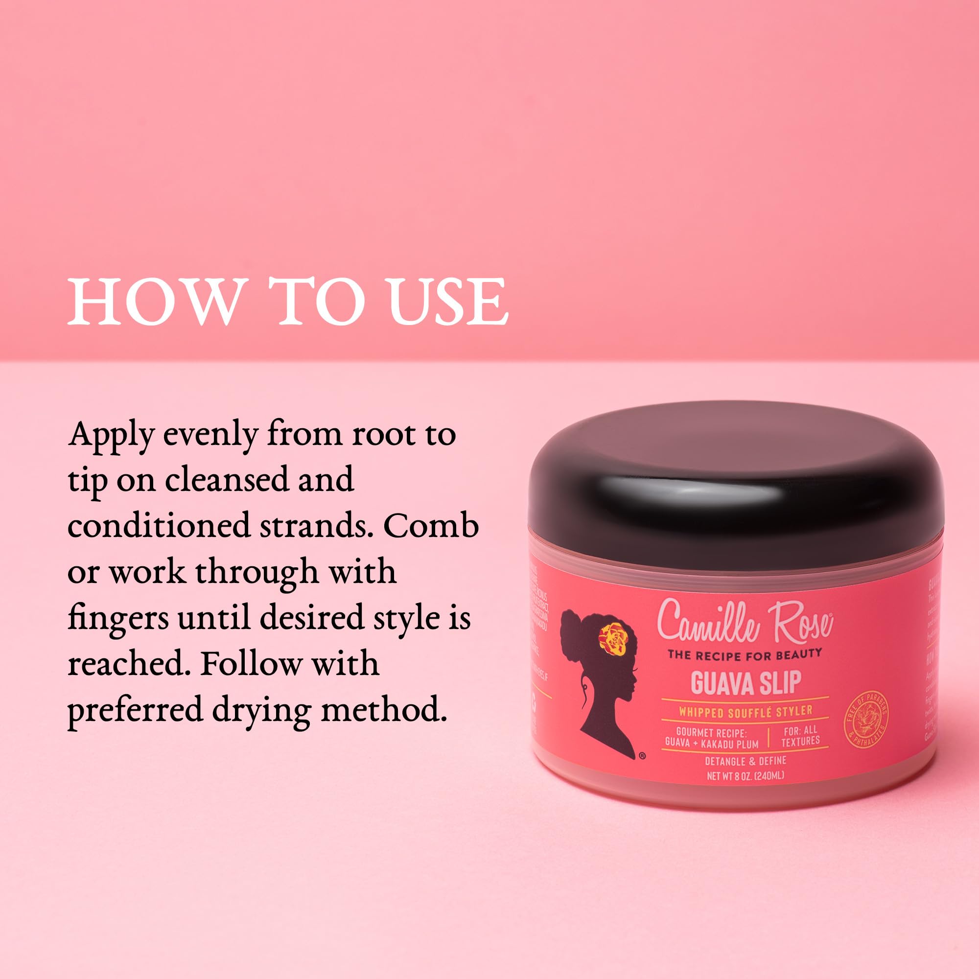 Camille Rose Guava Whipped Hair Styling Cream – Detangle, Frizz Control & Curl Definition (8 oz)