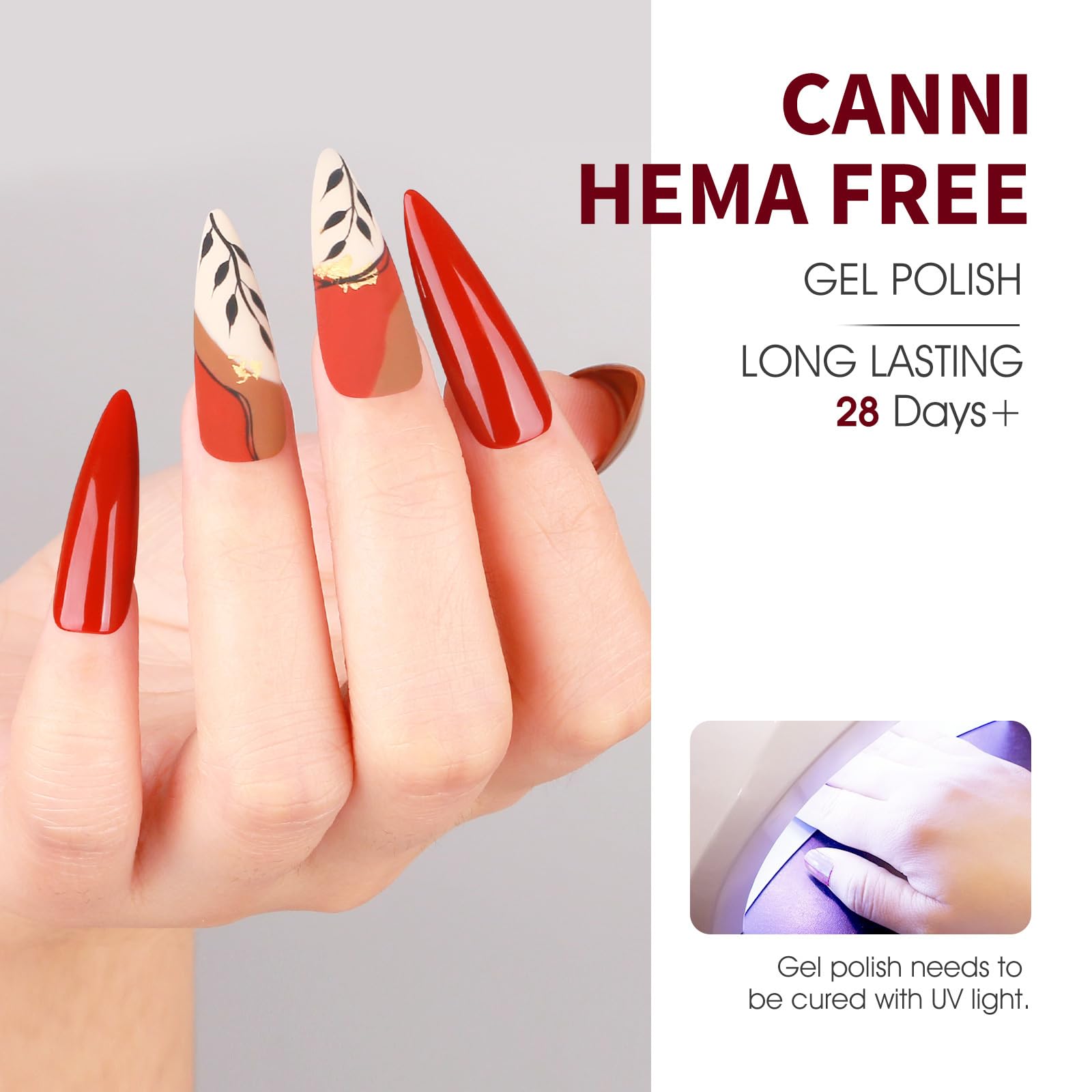 CANNI Red Gel Nail Polish Set – 6 Colors, 9ml | Soak-Off UV/LED Gel Kit