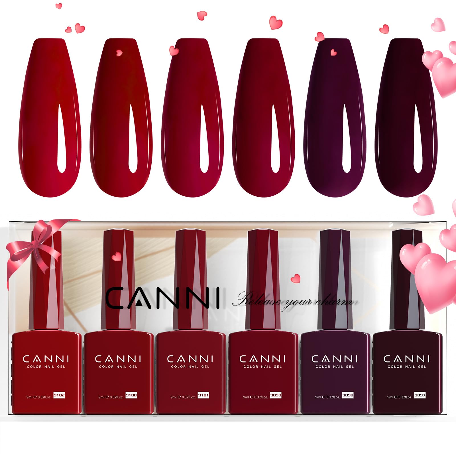 CANNI 6 Colors 9ml HEMA-FREE Dark Red Gel Polish Set – Deep Cherry Burgundy Kit