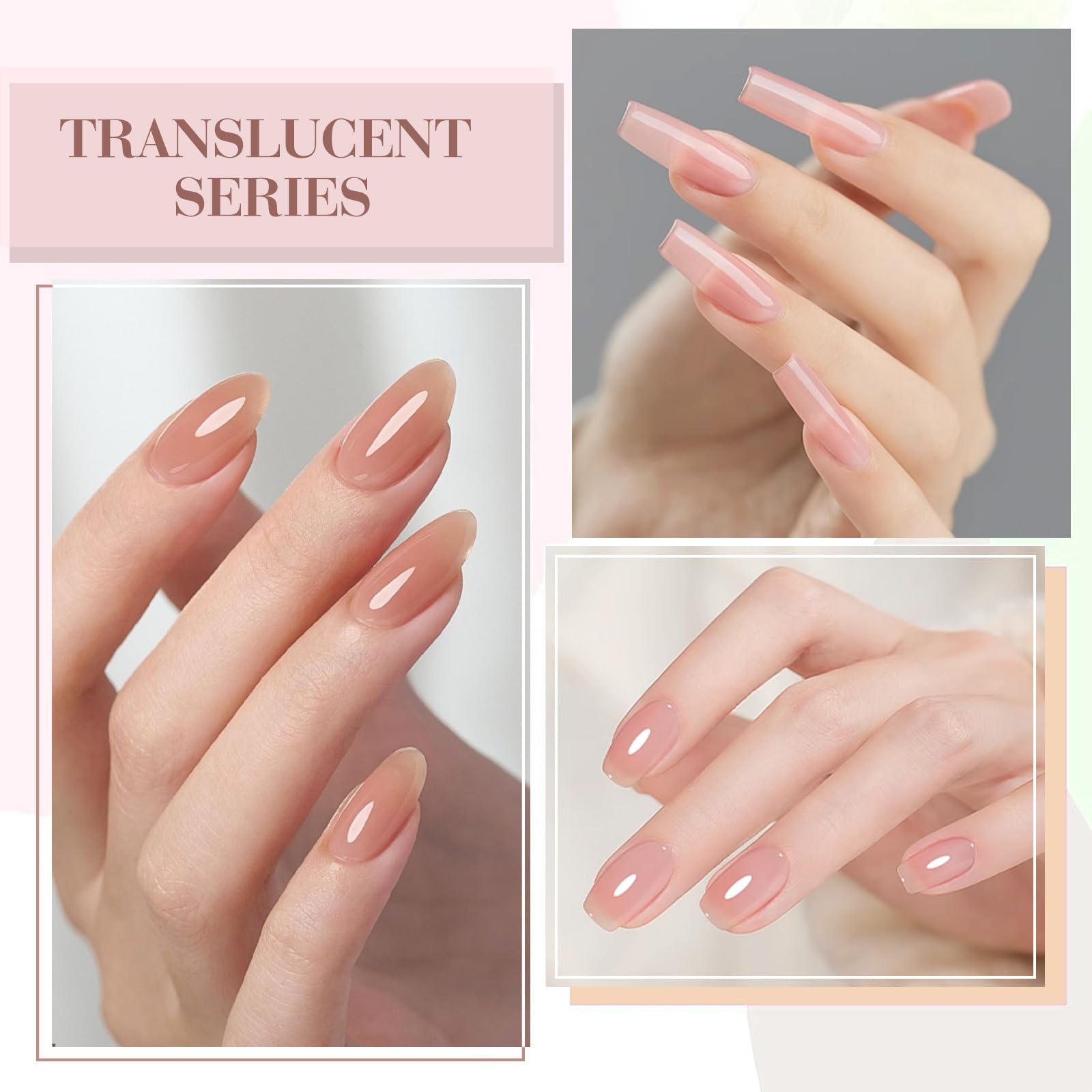CANNI 6 Colors 9ml Sheer Jelly Pink Gel Nail Polish Set – Neutral Transparent Pink Kit