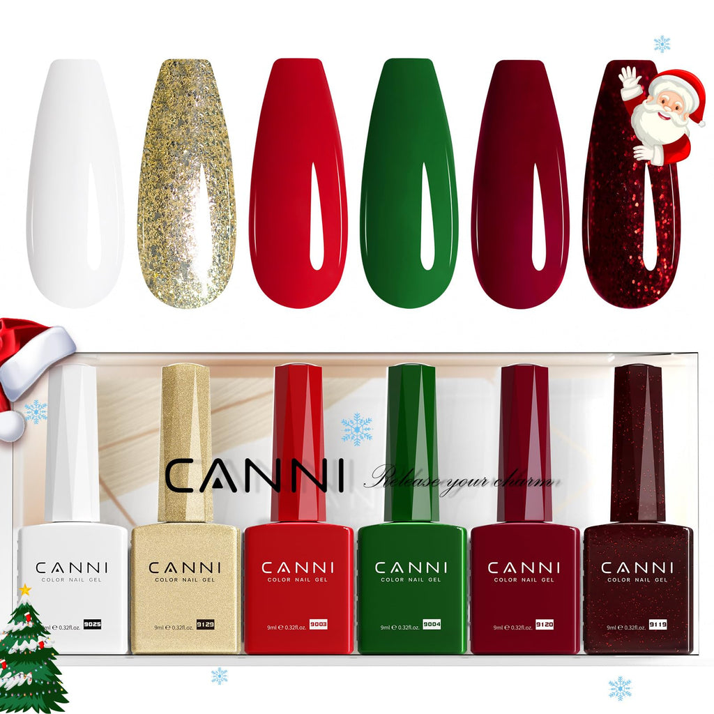 CANNI 6Pcs 9ml Gel Nail Polish Set – HEMA-Free Christmas Colors for At-Home Salon