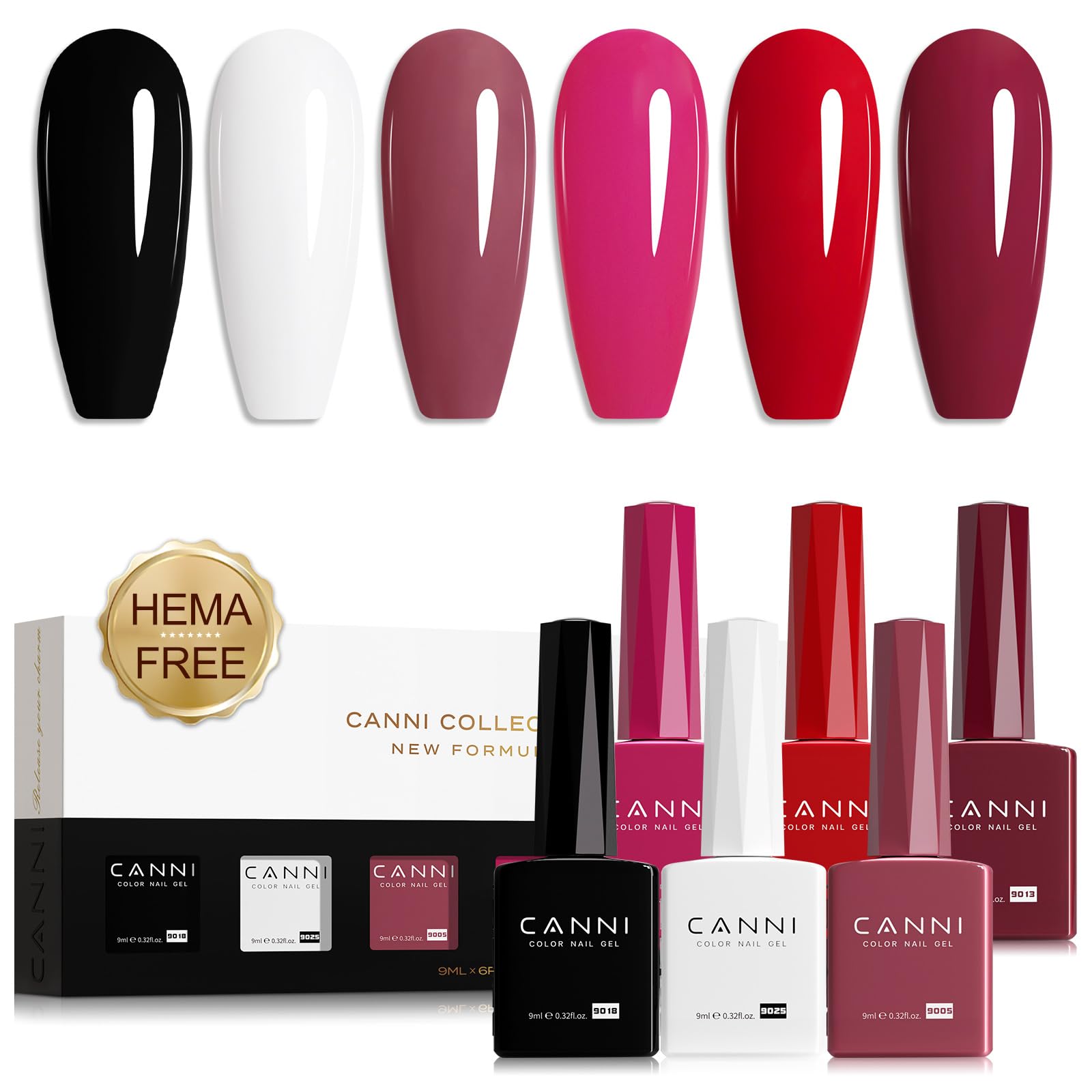 CANNI Gel Nail Polish Set – 6 Classic Colors (9ml) | HEMA-Free, Low Odor, UV/LED Cure