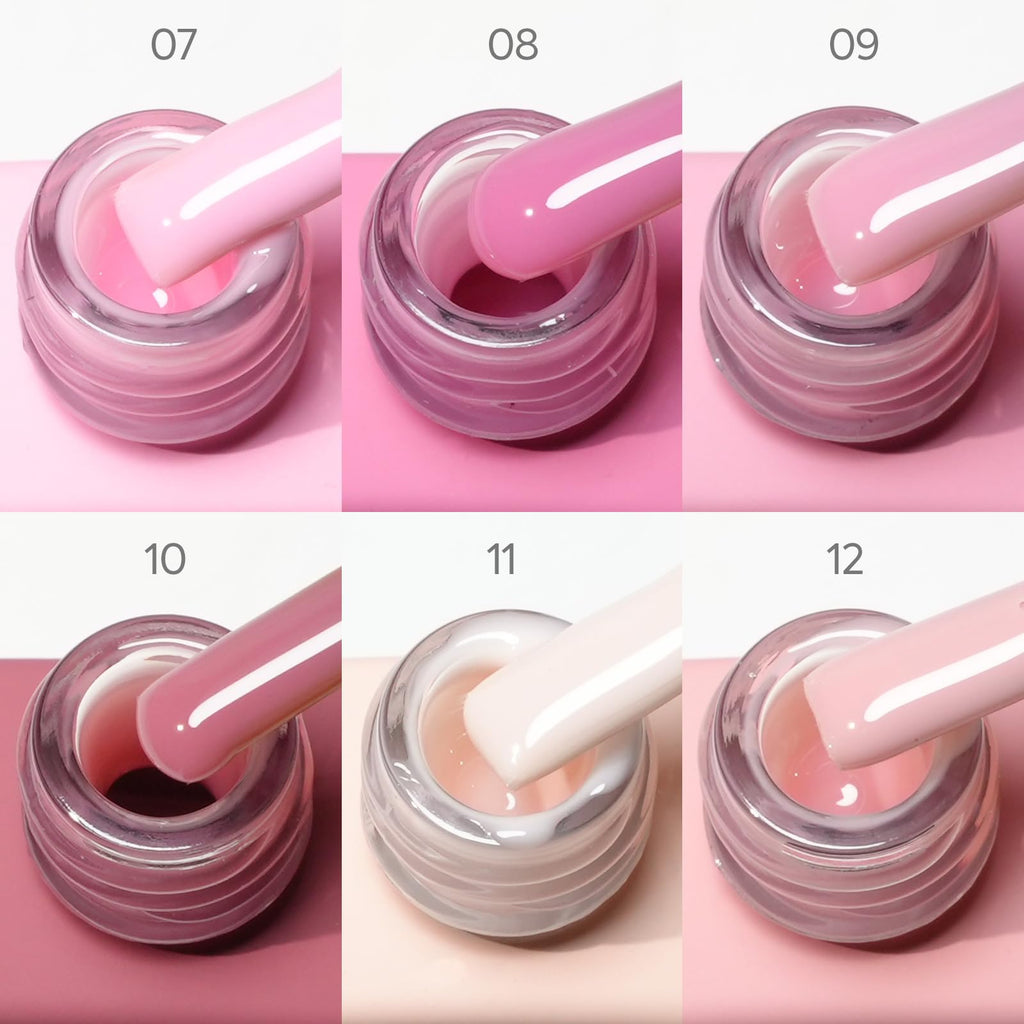 CANNI Rubber Base Gel Nail Polish Set – 6x9ml Transparent Pink Rubber Base for Nails | Soak-Off LED Manicure Kit