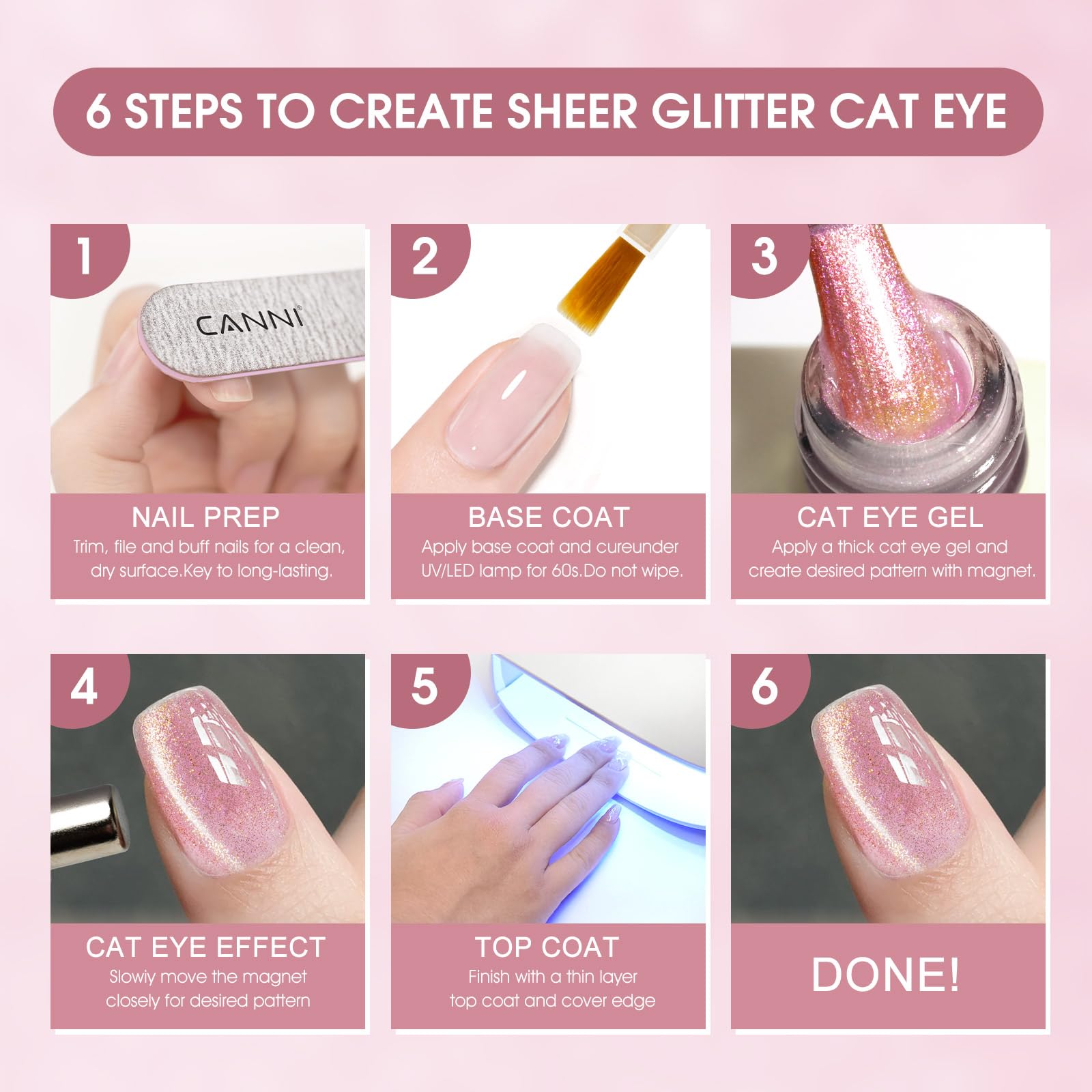 CANNI 8-Piece Cat Eye Gel Nail Polish Set – 9ml Magnetic Shimmer Colors