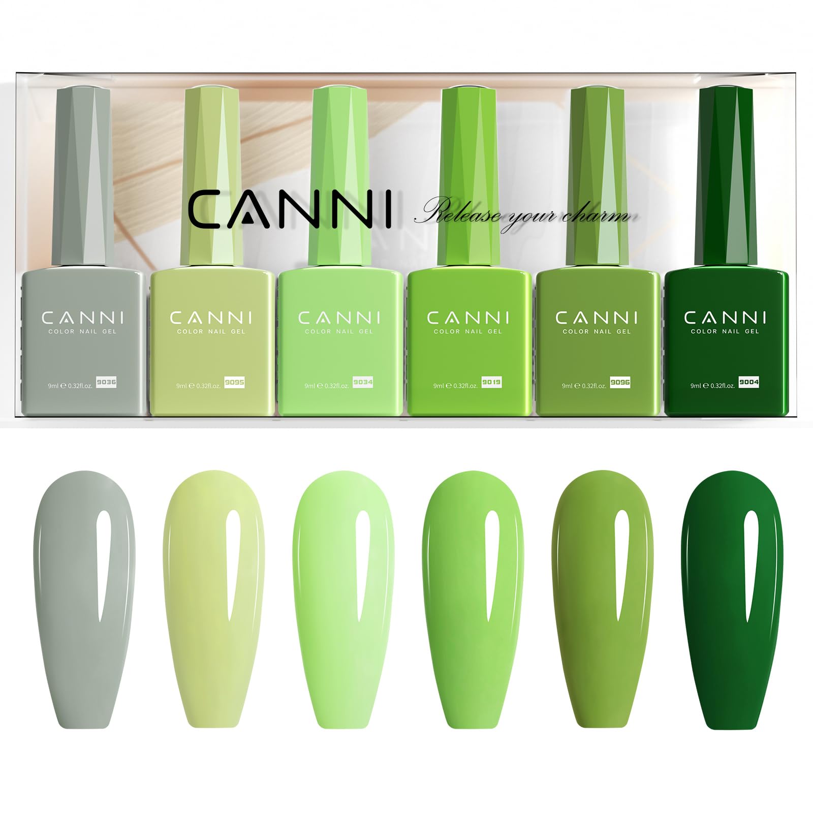 CANNI 6Pcs Emerald Green Gel Nail Polish Set – HEMA-Free, 9ml Each | Forest & Olive Shades