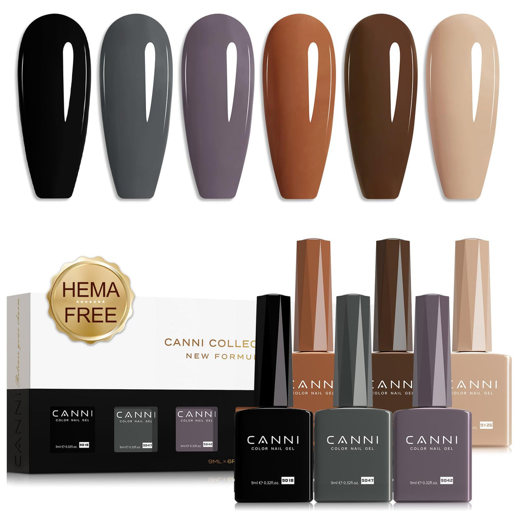 CANNI Gel Nail Polish Set – 6 Winter Neutral Shades (9ml) for DIY Manicure & Salon Nails