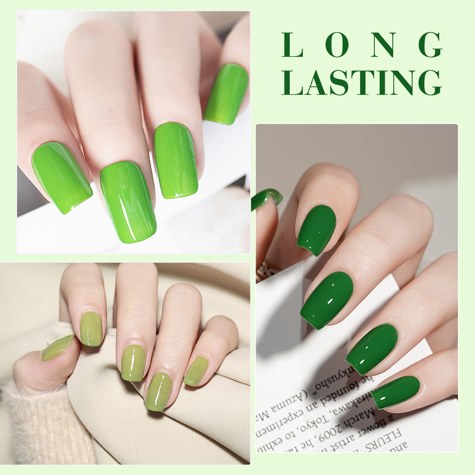 CANNI Green Gel Nail Polish Set – 6 Colors (Olive, Evergreen, Sage, Mint, Light Green), 9ml Soak-Off UV LED Gel Kit