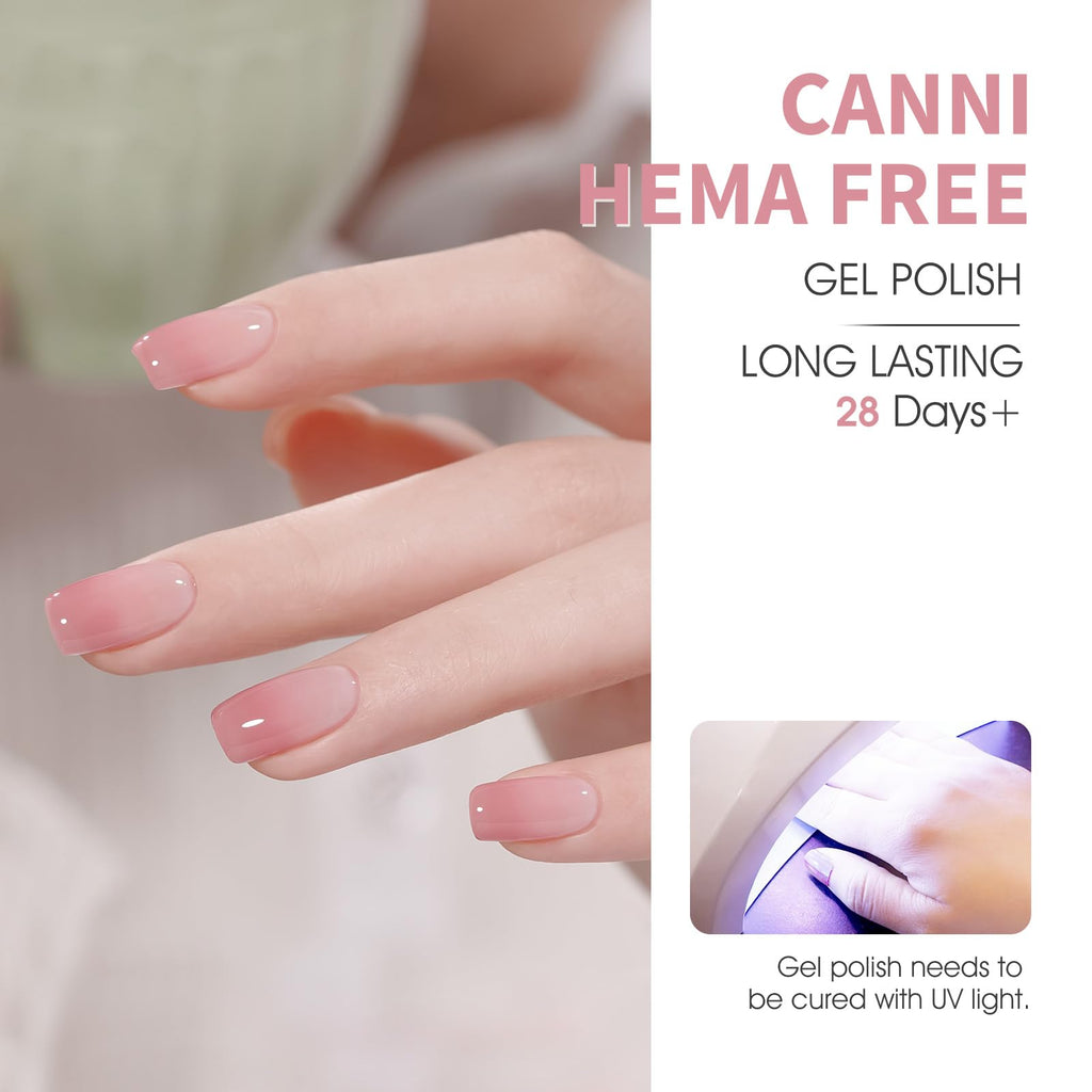 CANNI Jelly Gel Nail Polish Set – 6 Sheer Colors, 9ml Each, HEMA-Free