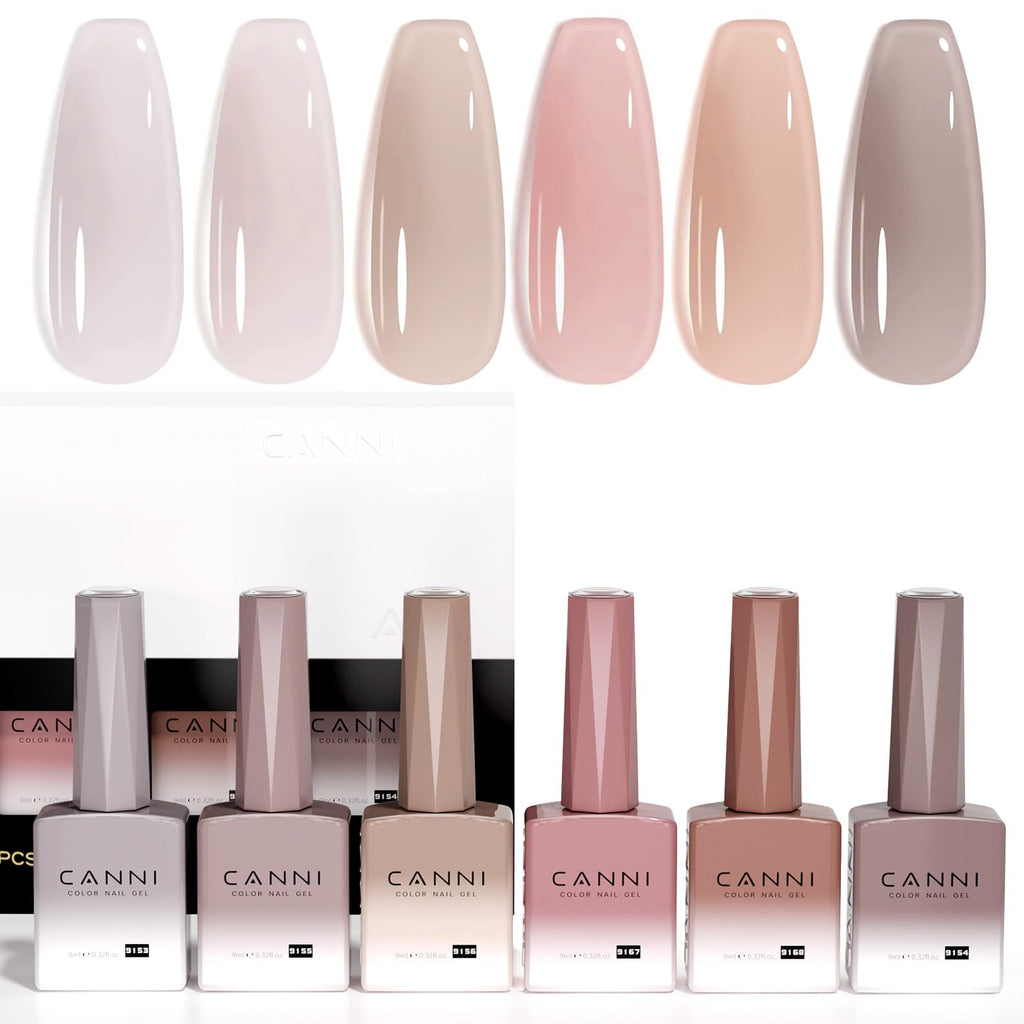 CANNI Jelly Nude Gel Nail Polish Set – 6×9ml Neutral Jelly Pink Gel Colors