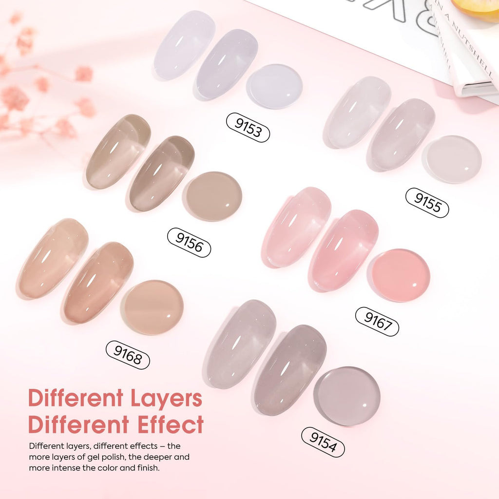 CANNI Jelly Nude Gel Nail Polish Set – 6×9ml Neutral Jelly Pink Gel Colors