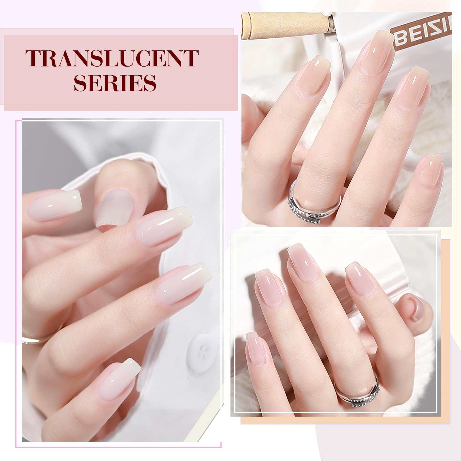 CANNI Jelly Nude Pink Gel Nail Polish Set – 6x9ml Soak-Off LED Gel Kit, Neutral Milky Shades