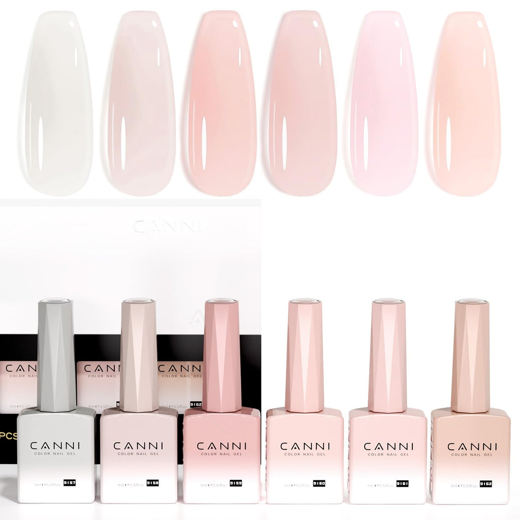 CANNI Jelly Nude Pink Gel Nail Polish Set – 6x9ml Soak-Off LED Gel Kit, Neutral Milky Shades
