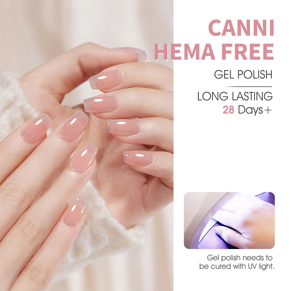 CANNI Jelly Nude Pink Gel Nail Polish Set – 6x9ml Soak-Off LED Gel Kit, Neutral Milky Shades