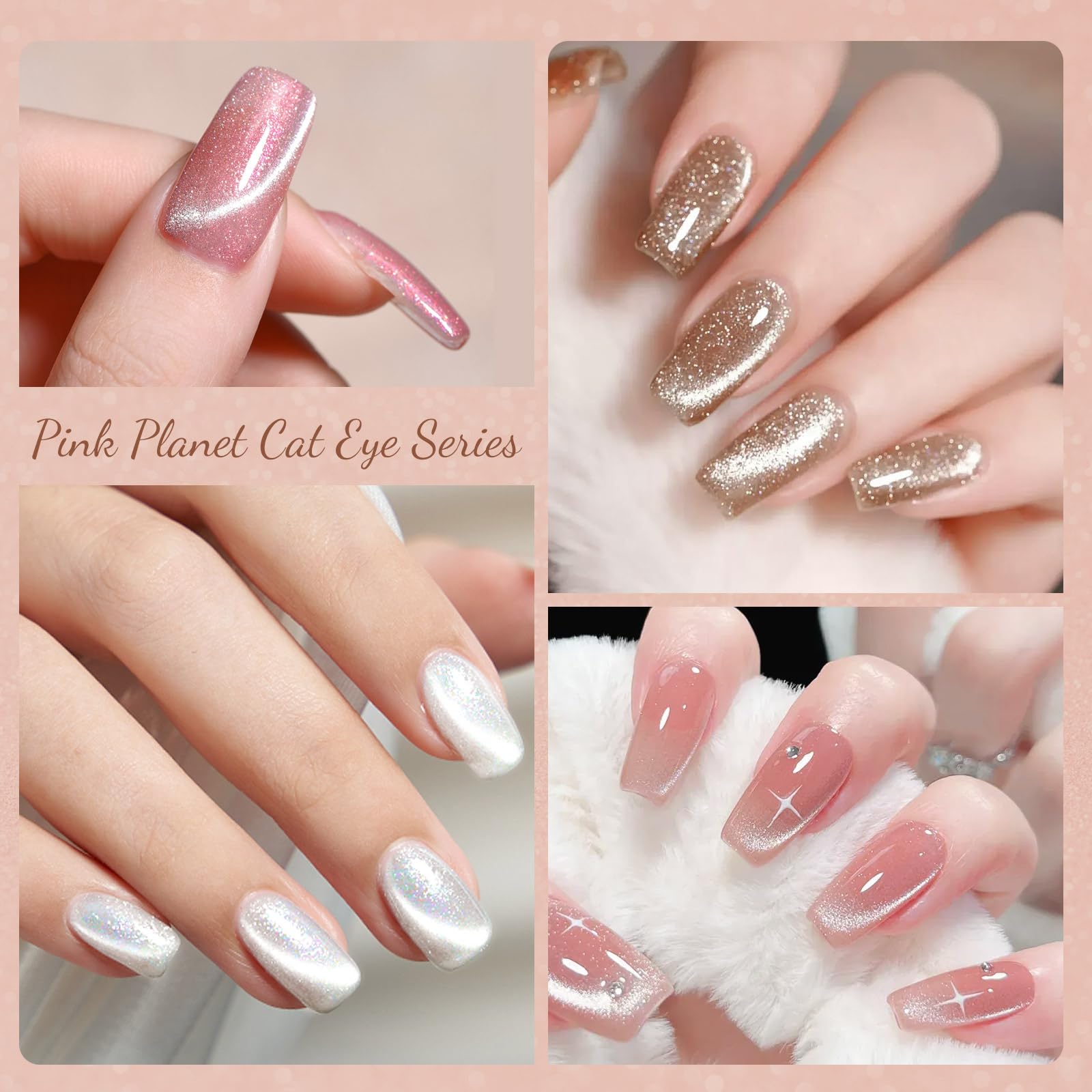 CANNI 8-Piece Cat Eye Gel Nail Polish Set – 9ml Magnetic Shimmer Colors
