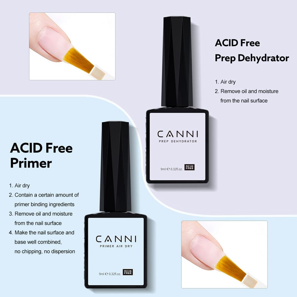 CANNI 6Pcs 9ml Hema-Free Gel Nail Polish Set – Dehydrator, Primer, Base & Top Coats