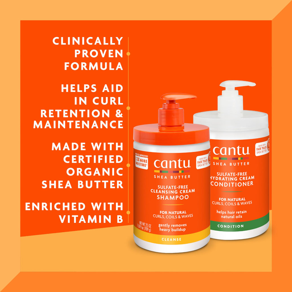 Cantu Shea Butter Shampoo & Conditioner for Natural Hair – Sulfate-Free Hydration (25 fl oz, Pack of 2)
