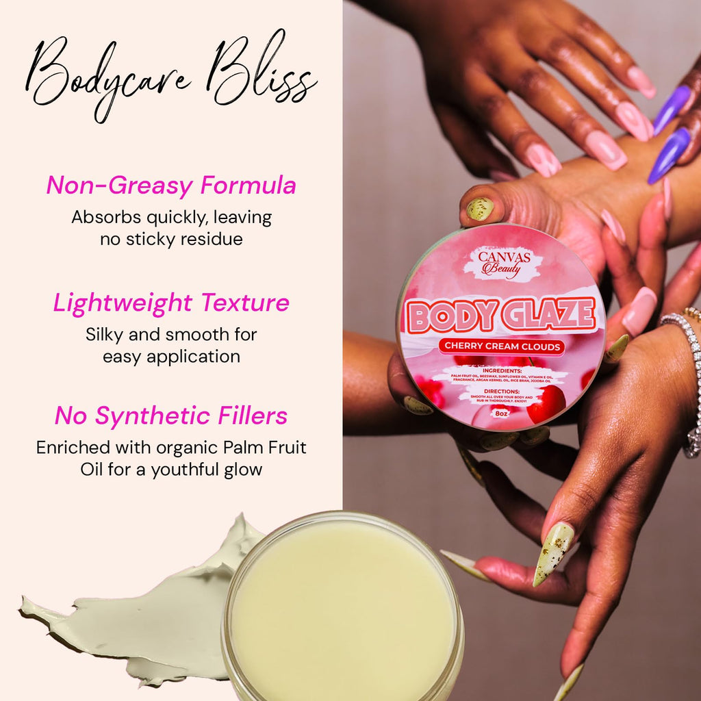 Canvas Beauty Body Glaze Cherry Cream Clouds – Non-Greasy Hydration for Soft, Glossy Skin