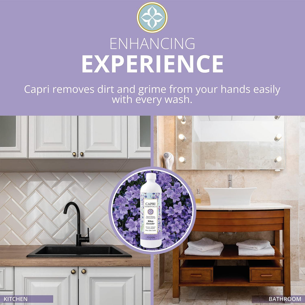 CAPRI ESSENTIALS Hand Soap Liquid – Natural Plant-Based Aromatic Hand Wash with White Lavender, 16 oz (3 Pack)
