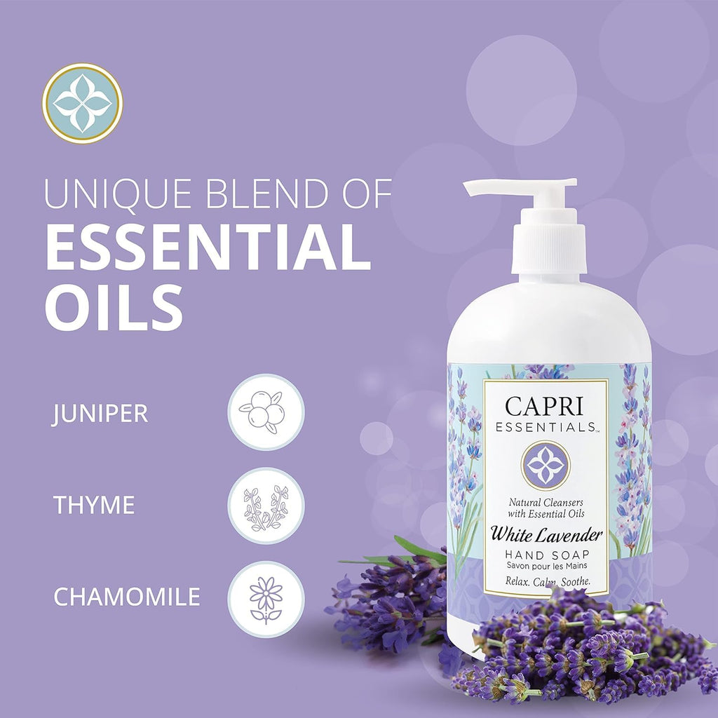 CAPRI ESSENTIALS Hand Soap Liquid – Natural Plant-Based Formula, White Lavender, 16 oz (6 Pack)