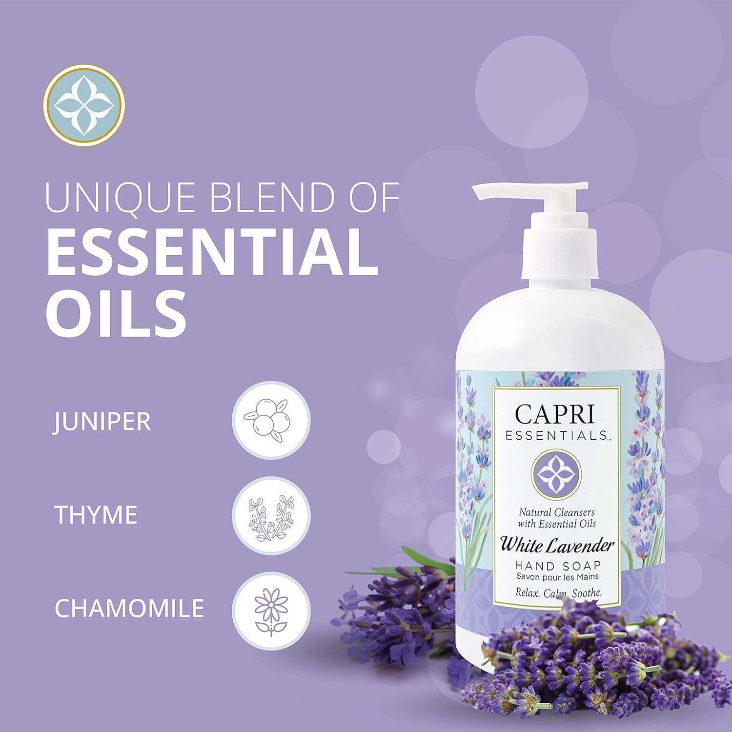CAPRI ESSENTIALS Hand Soap Liquid – Natural Plant-Based Formula, White Lavender, 16 oz (6 Pack)