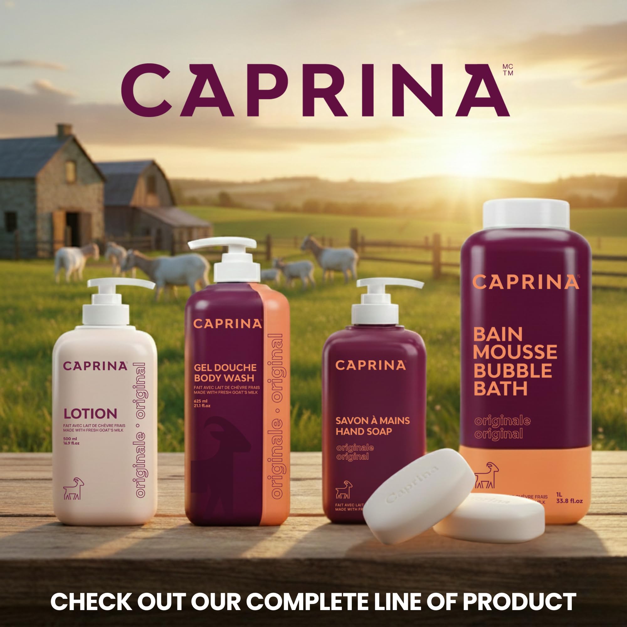 Caprina Fresh Goat's Milk Bar Soap ORIGINAL — 4-Pack, 5 oz Bars with Vitamins A, B2 & B3 | Moisturizing Hand & Body