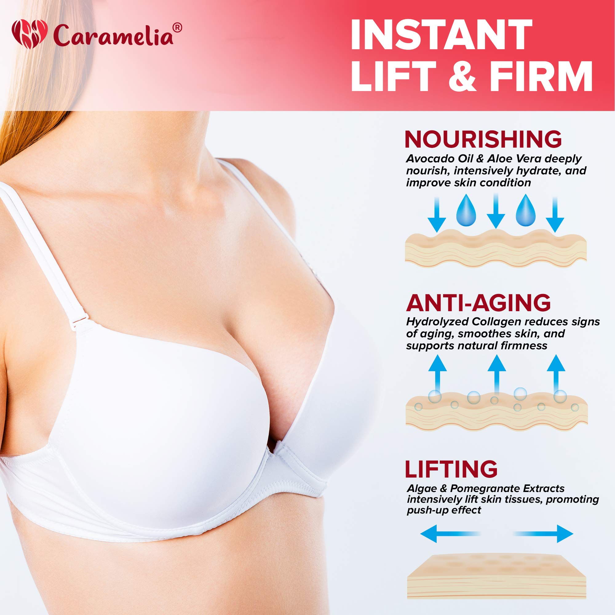 Caramelia Breast Enhancement Cream - USA Made, Firming & Lifting, Paraben-Free, 4 oz