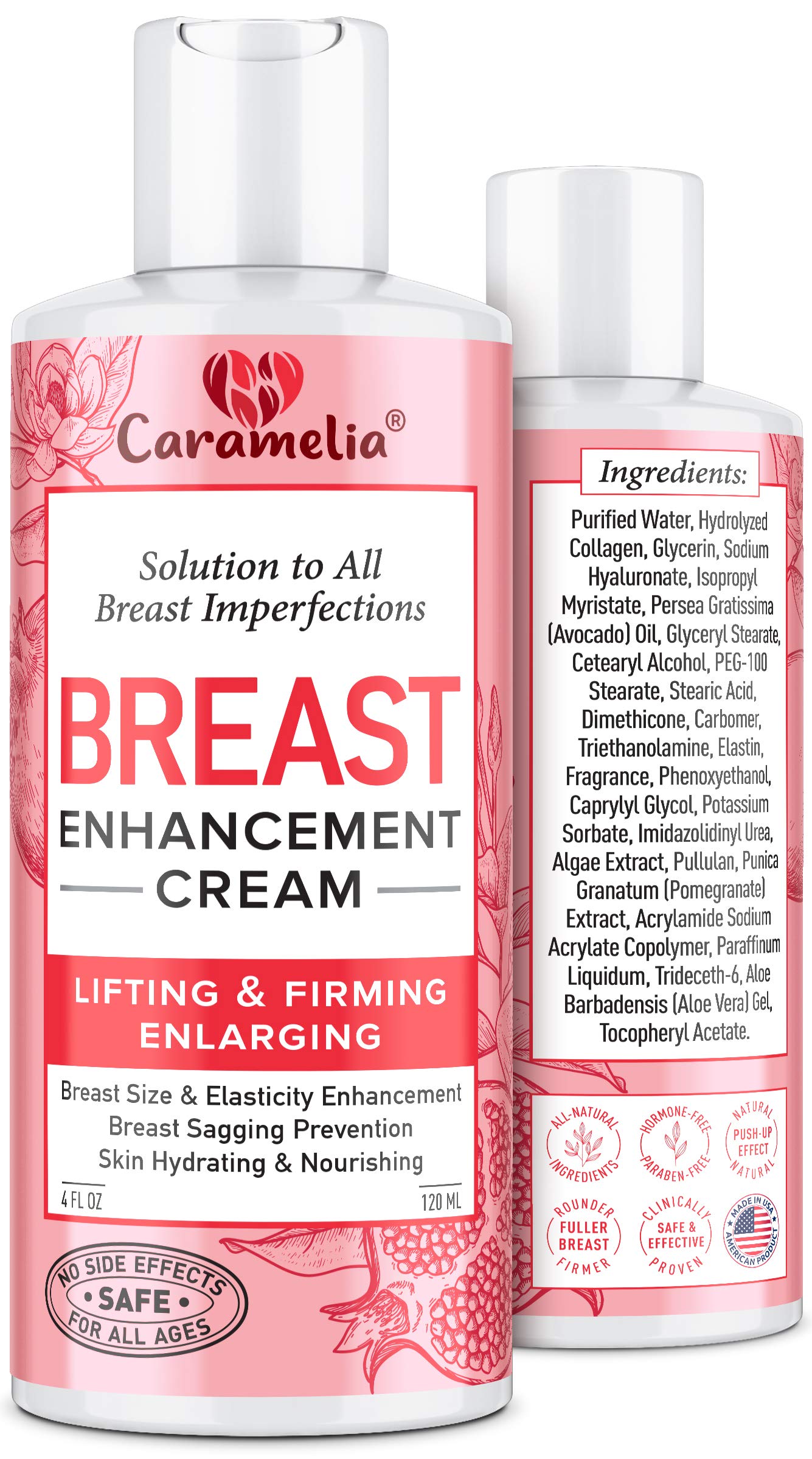 Caramelia Breast Enhancement Cream - USA Made, Firming & Lifting, Paraben-Free, 4 oz