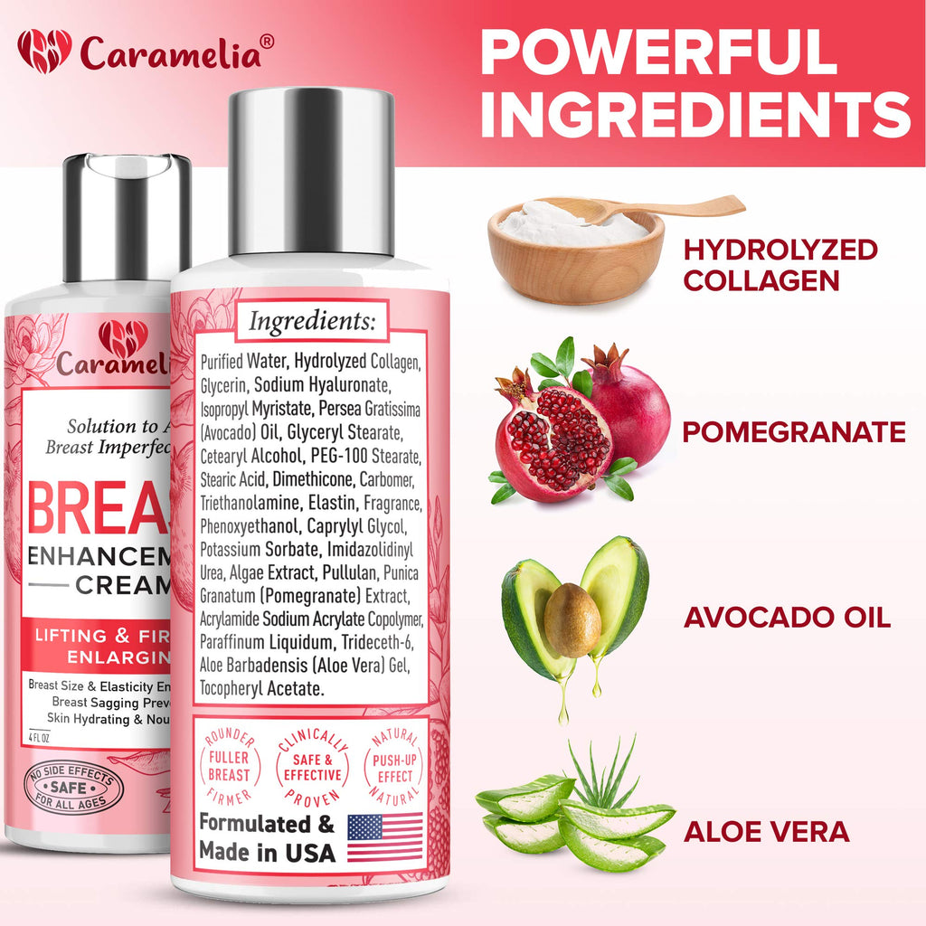Caramelia Breast Enhancement Cream - USA Made, Firming & Lifting, Paraben-Free, 4 oz