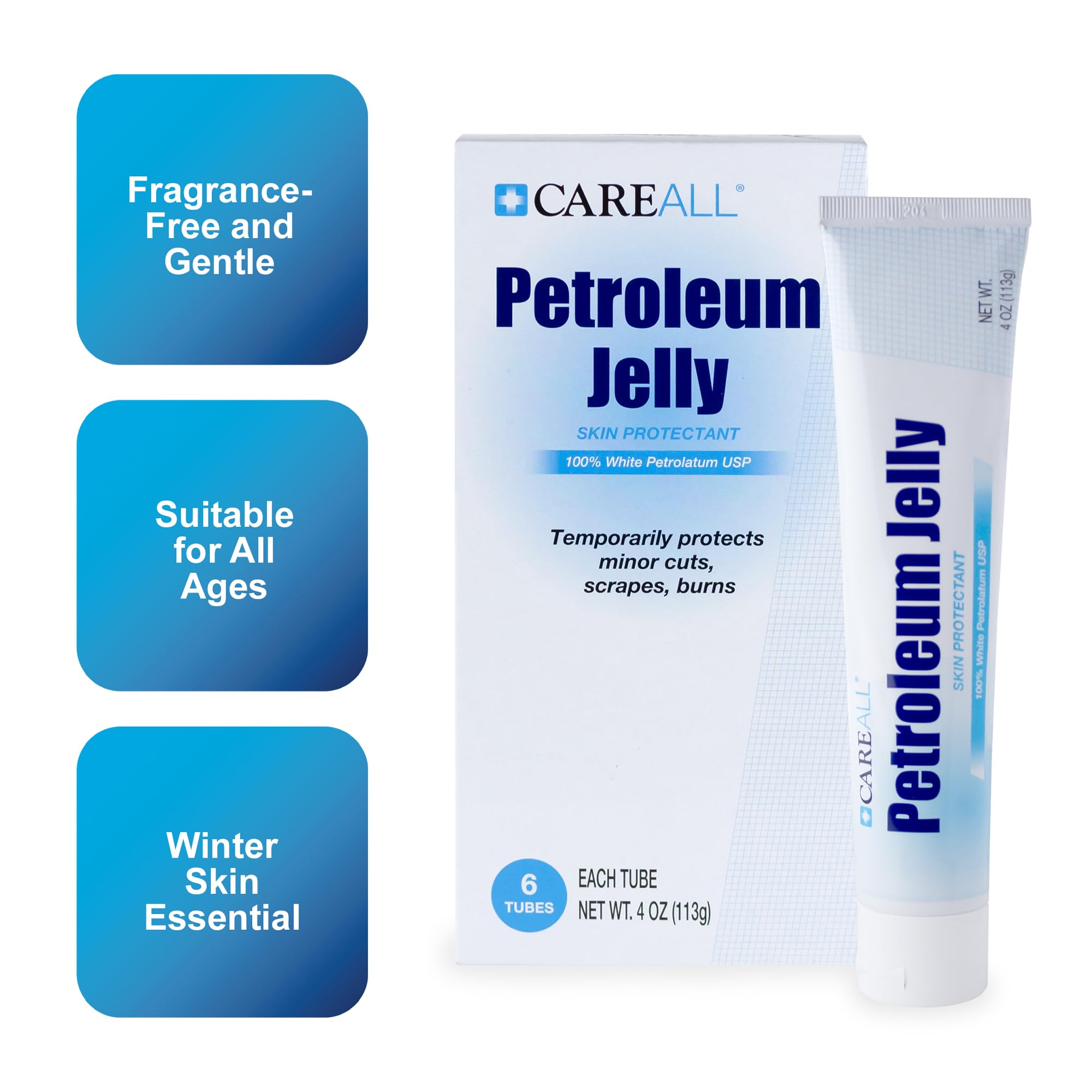 CareAll Petroleum Jelly 4 Oz Tube (6 Pack) – Unscented, 100% Pure White Petrolatum Jelly USP
