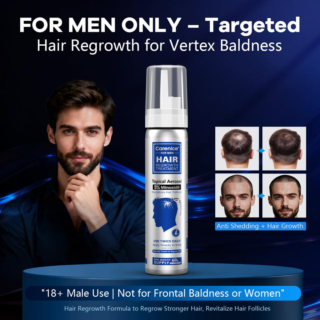 CARENICE 5% Minoxidil Foam for Men with Biotin – Unscented, 8.44oz