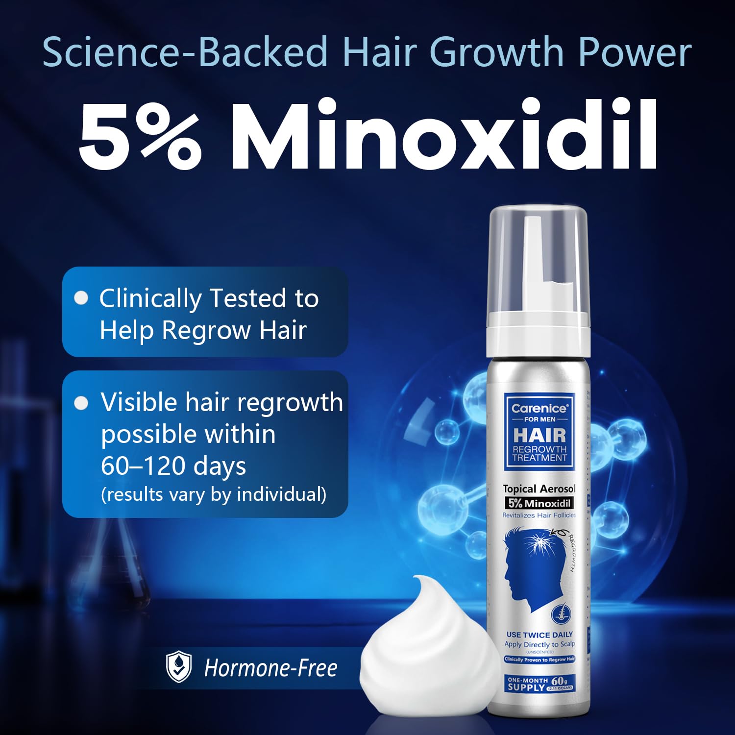 CARENICE 5% Minoxidil Foam for Men with Biotin – Unscented, 10.55 oz (Compare to Rogaine)