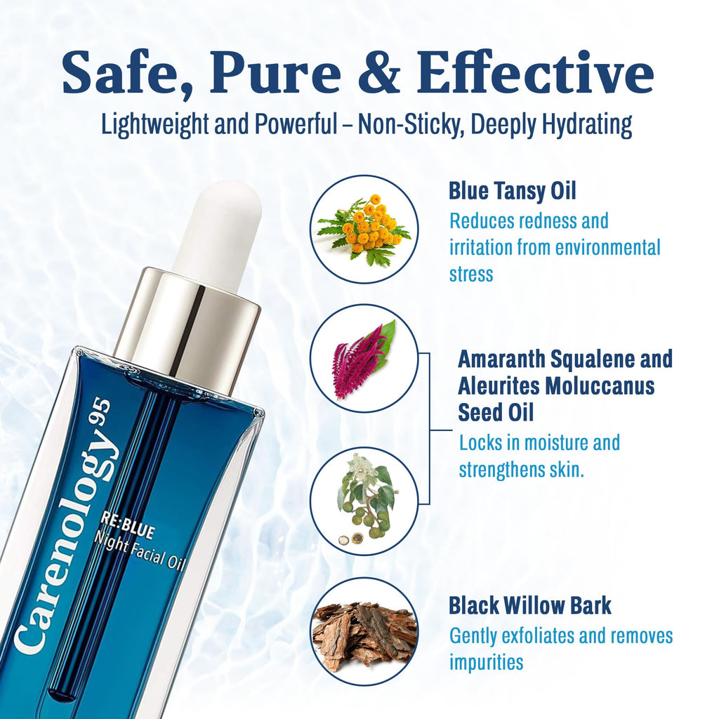 Carenology 95 RE:BLUE Night Facial Oil 50ml – Lightweight, Calming Night Care