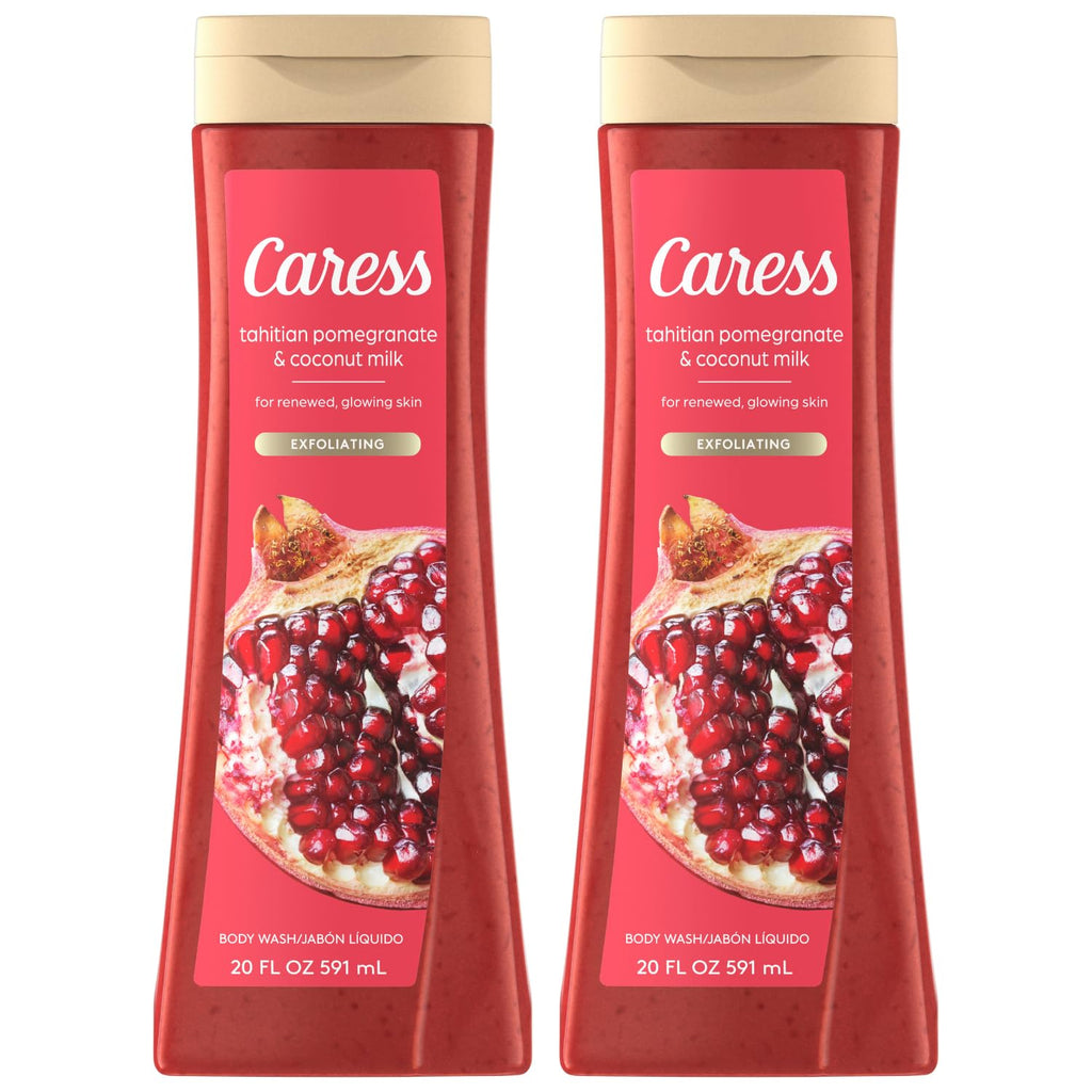 Caress Tahitian Pomegranate & Coconut Milk Body Wash – 20oz Twin Pack | Moisturizing & Exfoliating