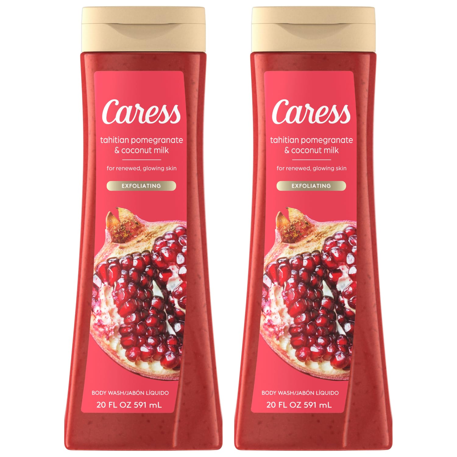 Caress Tahitian Pomegranate & Coconut Milk Body Wash – 20oz Twin Pack | Moisturizing & Exfoliating