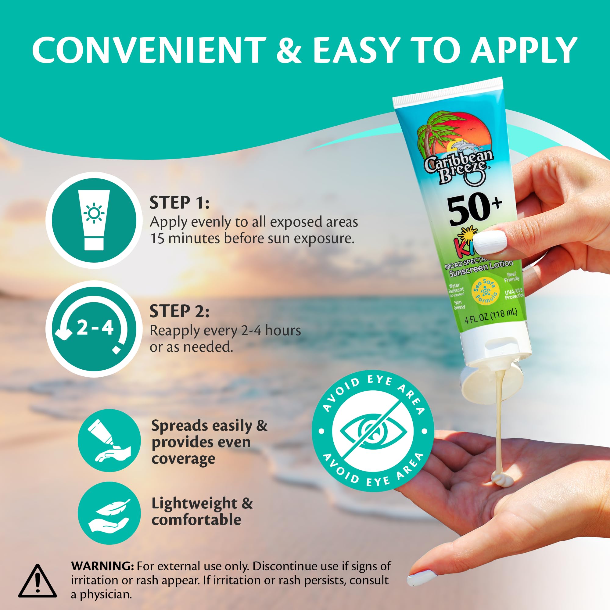 Caribbean Breeze Reef-Friendly Kids Sunscreen SPF 50 + Mango Lime Scent Body Lotion 4 oz (2 Pack)