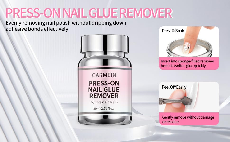 CARMEIN Press-On Nail Glue Remover – 80ml, 5-Second Quick Debond, Leak-Proof Kit