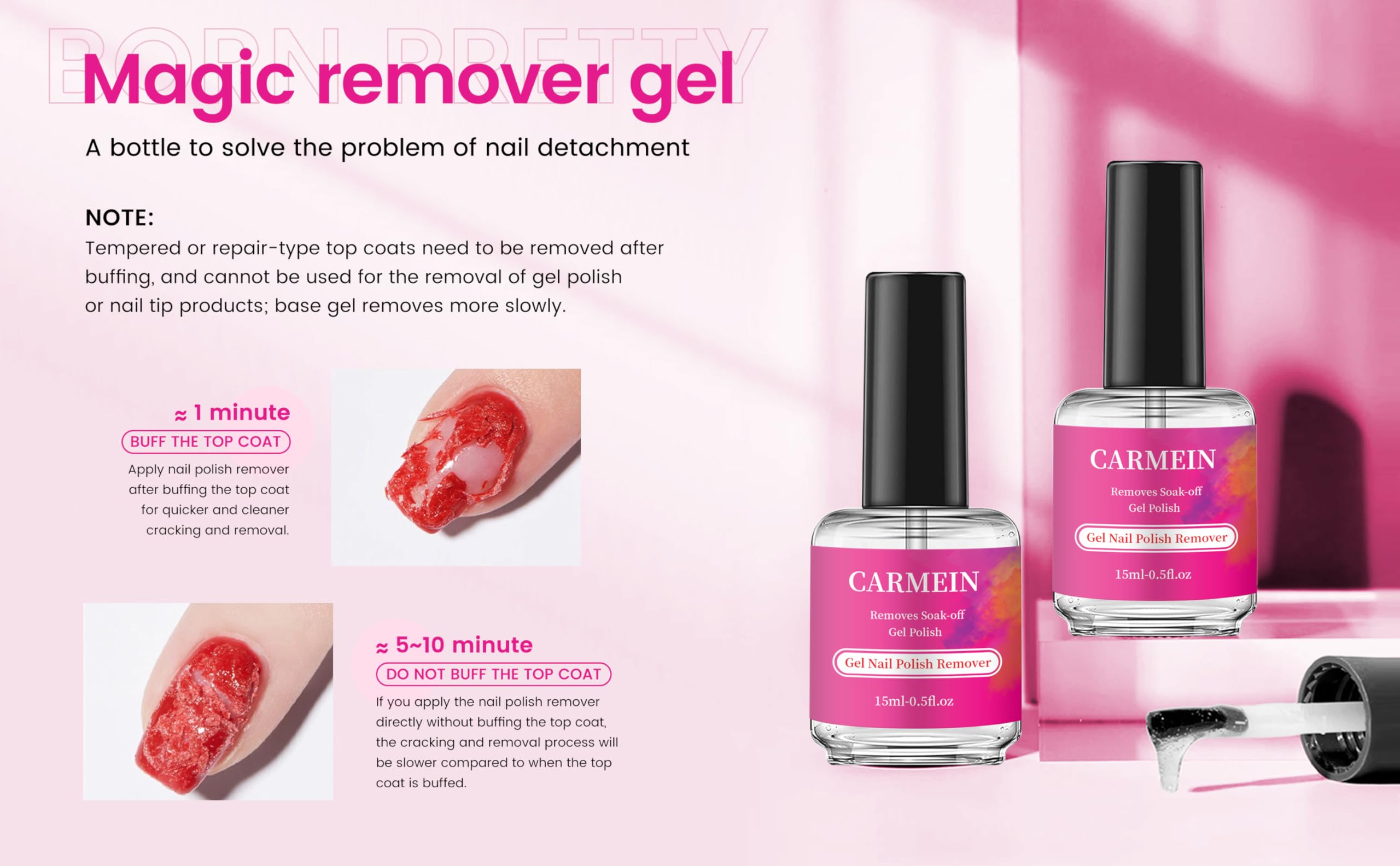 CARMEIN Gel Nail Polish Remover – Professional 6-Pack, 15ml, Paraben-Free