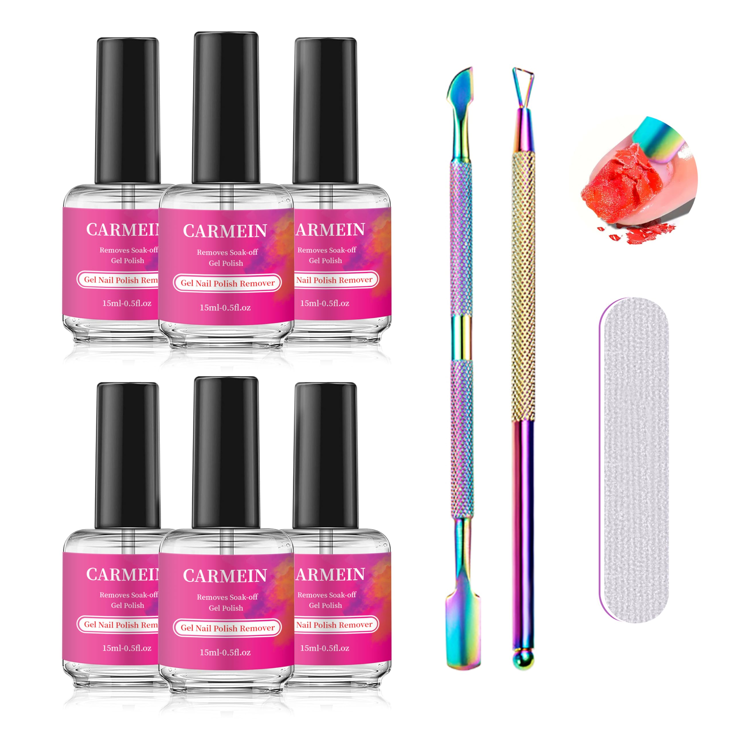 CARMEIN Gel Nail Polish Remover – Professional 6-Pack, 15ml, Paraben-Free