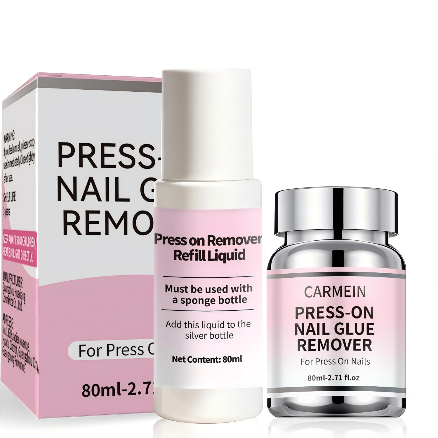 CARMEIN Press-On Nail Glue Remover – 80ml, 5-Second Quick Debond, Leak-Proof Kit