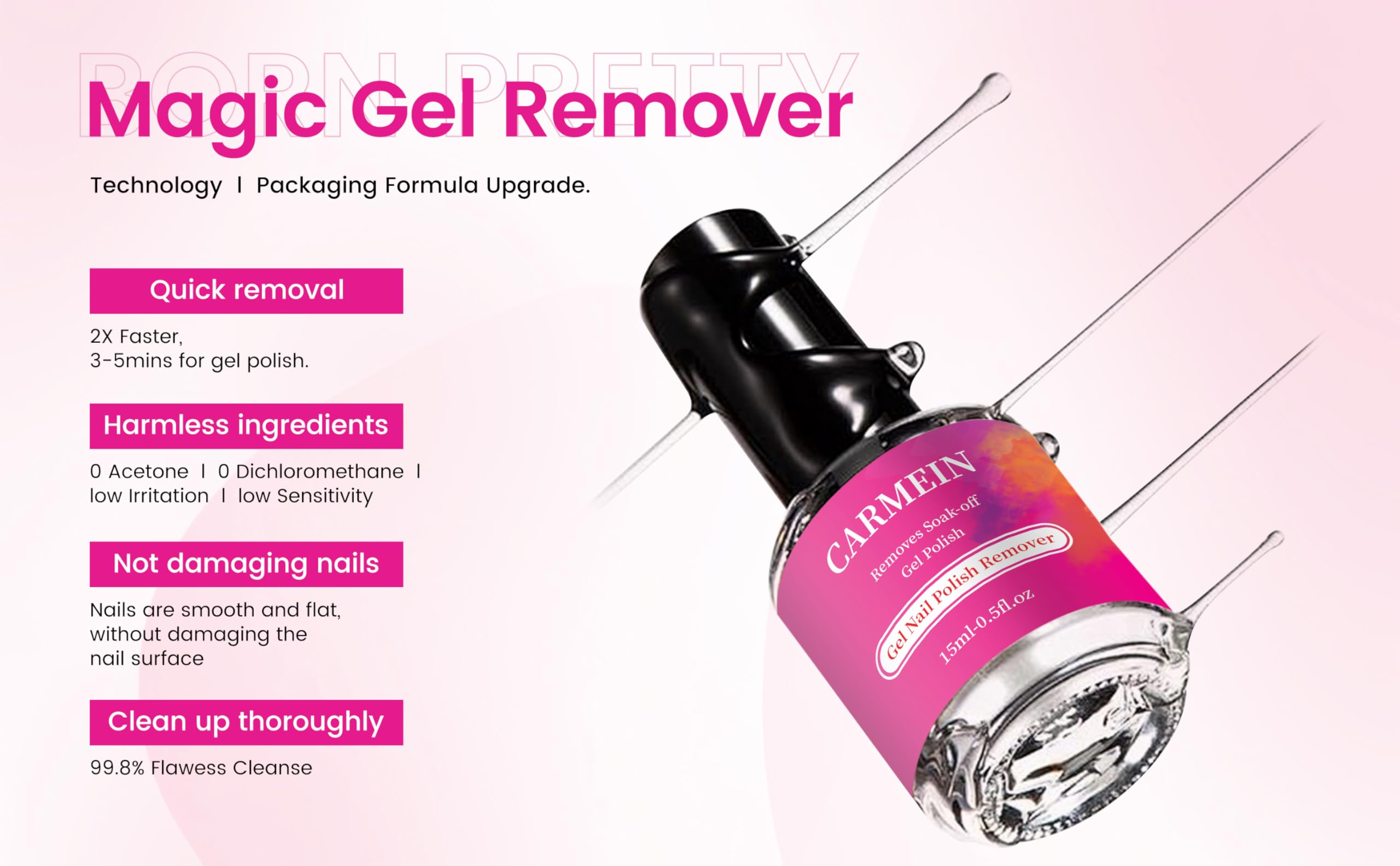 CARMEIN Gel Nail Polish Remover – Professional 6-Pack, 15ml, Paraben-Free